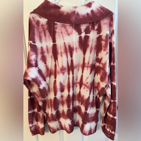 ANTHROPOLOGIE PILCRO L Waffle Weave Dolman Sleeve Raspberry Tie Die Cowl Neck - Picture 10 of 12